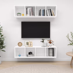 vidaXL 2x Wall Mounted TV Cabinets White Engineered Wood Hifi TV Stand Unit