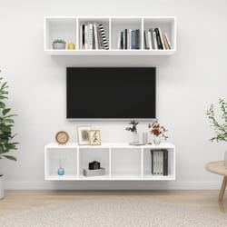 vidaXL 2x Wall Mounted TV Cabinets White Engineered Wood Hifi TV Stand Unit