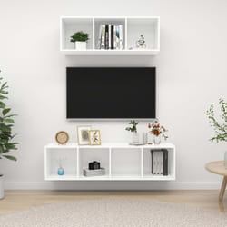 vidaXL TV Cabinet Set 2 Piece White Chipboard Lowboard Living Room Furniture