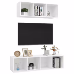 vidaXL TV Cabinet Set 2 Piece White Chipboard Lowboard Living Room Furniture - Additional view 2