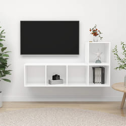 vidaXL TV Cabinet Set 2 Piece White Chipboard Lowboard Living Room Furniture