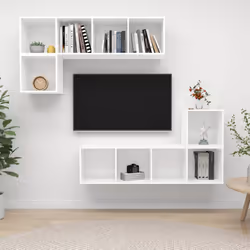 vidaXL TV Cabinet Set 4 Piece White Chipboard Lowboard Living Room Furniture
