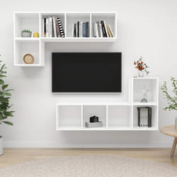 vidaXL TV Cabinet Set 4 Piece White Chipboard Lowboard Living Room Furniture