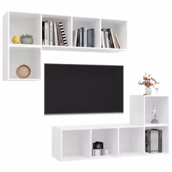 vidaXL TV Cabinet Set 4 Piece White Chipboard Lowboard Living Room Furniture