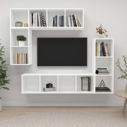 vidaXL TV Cabinet Set 4 Piece White Chipboard Lowboard Living Room Furniture