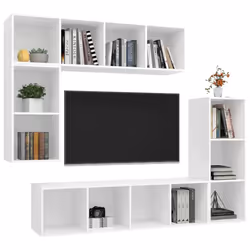 vidaXL TV Cabinet Set 4 Piece White Chipboard Lowboard Living Room Furniture