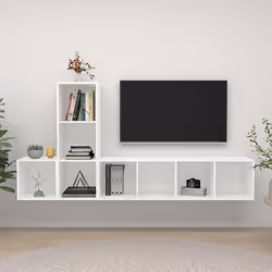 vidaXL TV Cabinet Set 3 Piece White Chipboard Lowboard Living Room Furniture