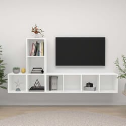vidaXL TV Cabinet Set 3 Piece White Chipboard Lowboard Living Room Furniture