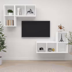 vidaXL 4x Wall Mounted TV Cabinets White Chipboard Hifi Stand Unit Living Room