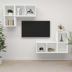 vidaXL 4x Wall Mounted TV Cabinets White Chipboard Hifi Stand Unit Living Room