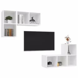 vidaXL 4x Wall Mounted TV Cabinets White Chipboard Hifi Stand Unit Living Room