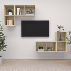 vidaXL 4x Wall Mounted TV Cabinets Sonoma Oak Engineered Wood Stereo Cabinet