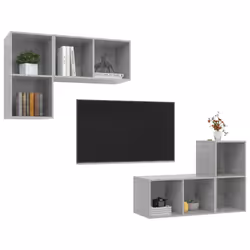 vidaXL 4x Wall Mounted TV Cabinets Concrete Grey Chipboard Indoor Furniture