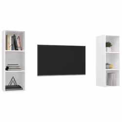 vidaXL 2x Wall Mounted TV Cabinets White Engineered Wood TV Unit Hifi Cabinet