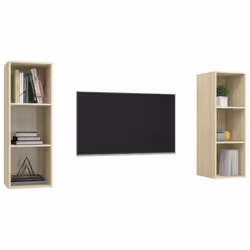 vidaXL 2x Wall Mounted TV Cabinets Sonoma Oak Engineered Wood TV Unit Stand