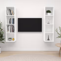 vidaXL 2x Wall Mounted TV Cabinets White Engineered Wood Hifi TV Stand Unit