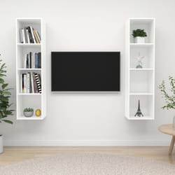 vidaXL 2x Wall Mounted TV Cabinets White Engineered Wood Hifi TV Stand Unit