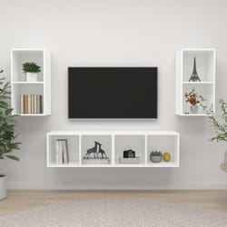 vidaXL 4x Wall Mounted TV Cabinets White Chipboard Hifi Stand Unit Living Room