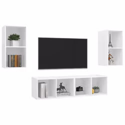 vidaXL 4x Wall Mounted TV Cabinets White Chipboard Hifi Stand Unit Living Room