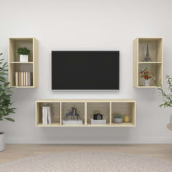 vidaXL 4x Wall Mounted TV Cabinets Sonoma Oak Engineered Wood Stereo Cabinet