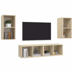 vidaXL 4x Wall Mounted TV Cabinets Sonoma Oak Engineered Wood Stereo Cabinet