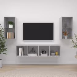 vidaXL 4x Wall Mounted TV Cabinets Concrete Grey Chipboard Indoor Furniture