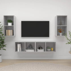 vidaXL 4x Wall Mounted TV Cabinets Concrete Grey Chipboard Indoor Furniture