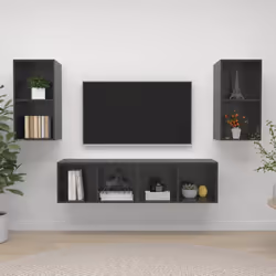 vidaXL 4x Wall Mounted TV Cabinets High Gloss Grey Engineered Wood TV Unit