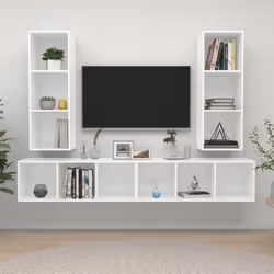 vidaXL 4x Wall Mounted TV Cabinets White Engineered Wood Hifi TV Stand Unit