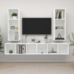 vidaXL 4x Wall Mounted TV Cabinets White Engineered Wood Hifi TV Stand Unit