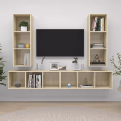 vidaXL 4x Wall Mounted TV Cabinets Sonoma Oak Chipboard Living Room Furniture