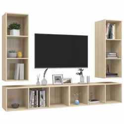 vidaXL 4x Wall Mounted TV Cabinets Sonoma Oak Chipboard Living Room Furniture