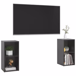 vidaXL 2x TV Cabinets High Gloss Grey Engineered Wood Hanging TV Unit Cabinet - Additional view 2