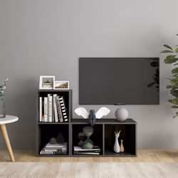 vidaXL 2x TV Cabinets High Gloss Grey Engineered Wood Hanging TV Unit Cabinet