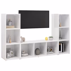 vidaXL 3x TV Cabinet TV Stand Plasma Cabinet Lowboard Chipboard Multi Colours - white