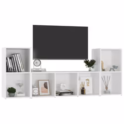vidaXL TV Cabinet Set 3 Piece White Engineered Wood Home TV Stand Cabinet - Additional view 2
