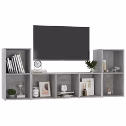 vidaXL TV Cabinet Set 3 Piece Concrete Grey Chipboard Home Furniture TV Stand