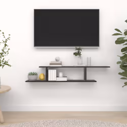 vidaXL Wall-Mounted TV Shelf Black Engineered Wood Hanging Wall Display Shelf