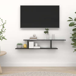 vidaXL Wall-Mounted TV Shelf Black Engineered Wood Hanging Wall Display Shelf