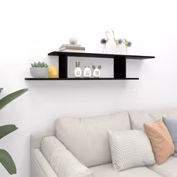vidaXL Wall-Mounted TV Shelf Black Engineered Wood Hanging Wall Display Shelf