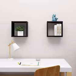 vidaXL 2x Wall Cube Shelves Black Storage Wall Hanging Floating Shelf Unit