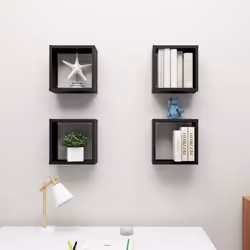 vidaXL 4x Wall Cube Shelves Black Storage Wall Hanging Floating Shelf Unit