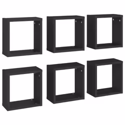 vidaXL 6x Wall Cube Shelves Black Storage Wall Hanging Floating Shelf Unit