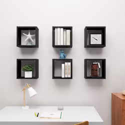 vidaXL 6x Wall Cube Shelves Black Storage Wall Hanging Floating Shelf Unit