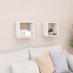 vidaXL 2x Wall Cube Shelves White Storage Wall Hanging Floating Shelf Unit