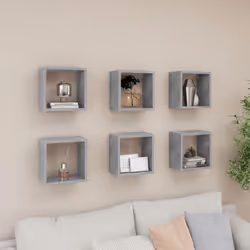 vidaXL 6x Wall Cube Shelves Concrete Grey Storage Wall Hanging Floating Shelf