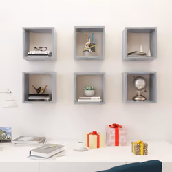 vidaXL 6x Wall Cube Shelves Concrete Grey Storage Wall Hanging Floating Shelf