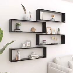 vidaXL 4x Wall Cube Shelf Black Engineered Wood Storage Hanging Floating Shelf