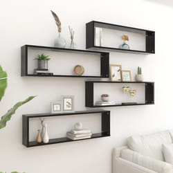 vidaXL 4x Wall Cube Shelf Black Engineered Wood Storage Hanging Floating Shelf