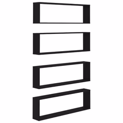 vidaXL 4x Wall Cube Shelf Black Engineered Wood Storage Hanging Floating Shelf